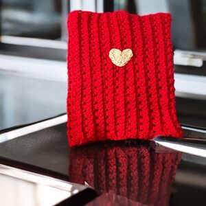 Red Knit Scarf with Gold Heart Accent